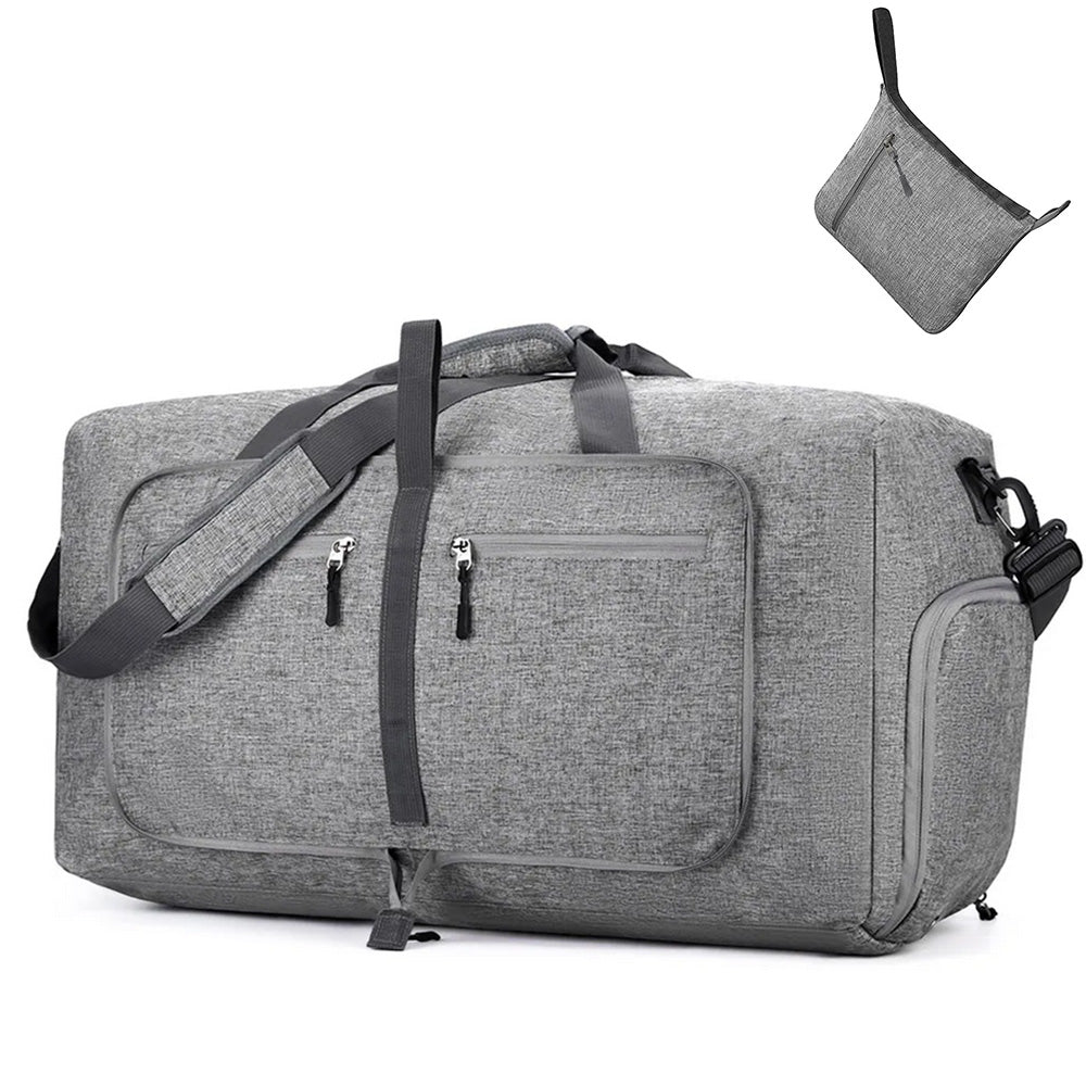 Large Foldable Travel Duffel Bag Carry-On Shoulder Bag with Shoe Compartment Grey