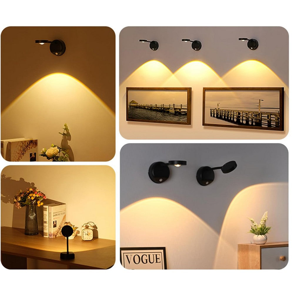 3Pcs Wireless Picture Lights and Mini Accent Spotlights LED Wall Sconce for Art Display-Black