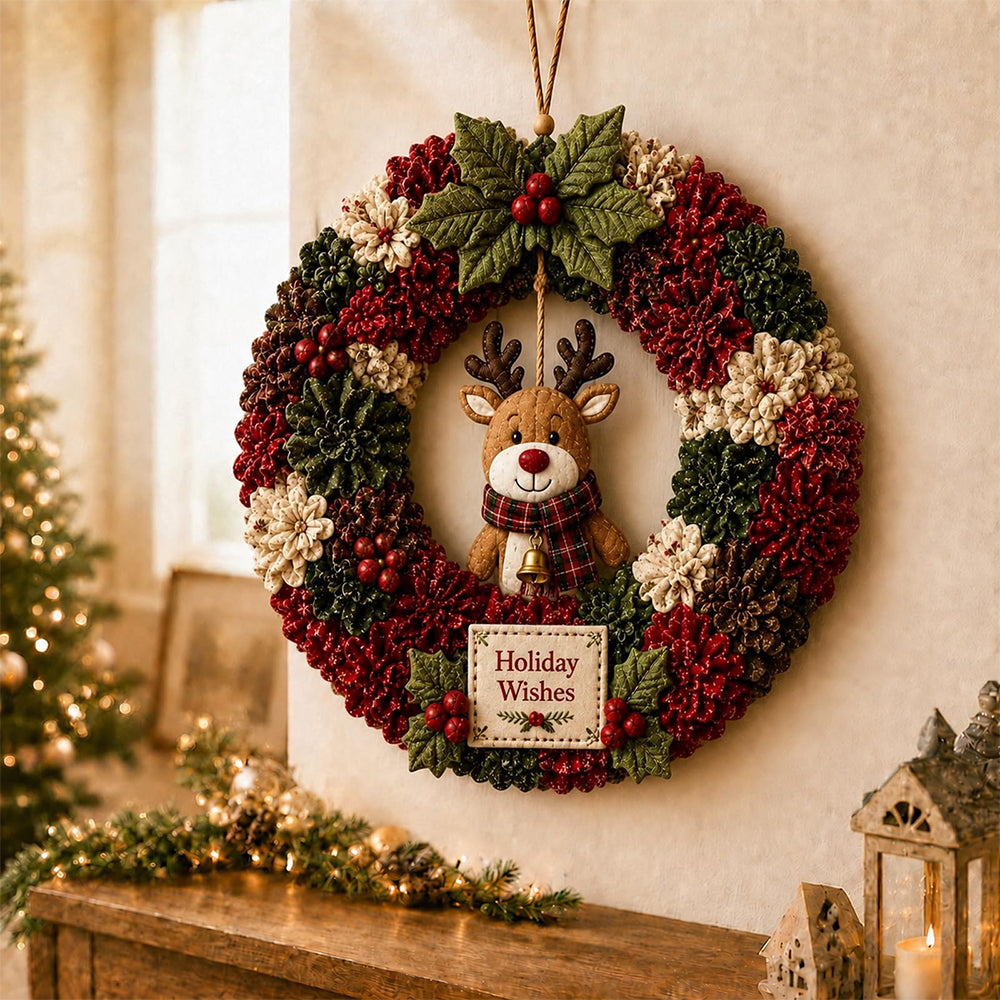 3D Fabric Poke Craft Christmas Wreath DIY Kit for Adults - Reindeer