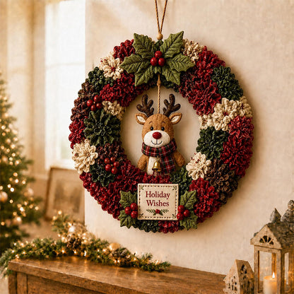 3D Fabric Poke Craft Christmas Wreath DIY Kit for Adults - Reindeer