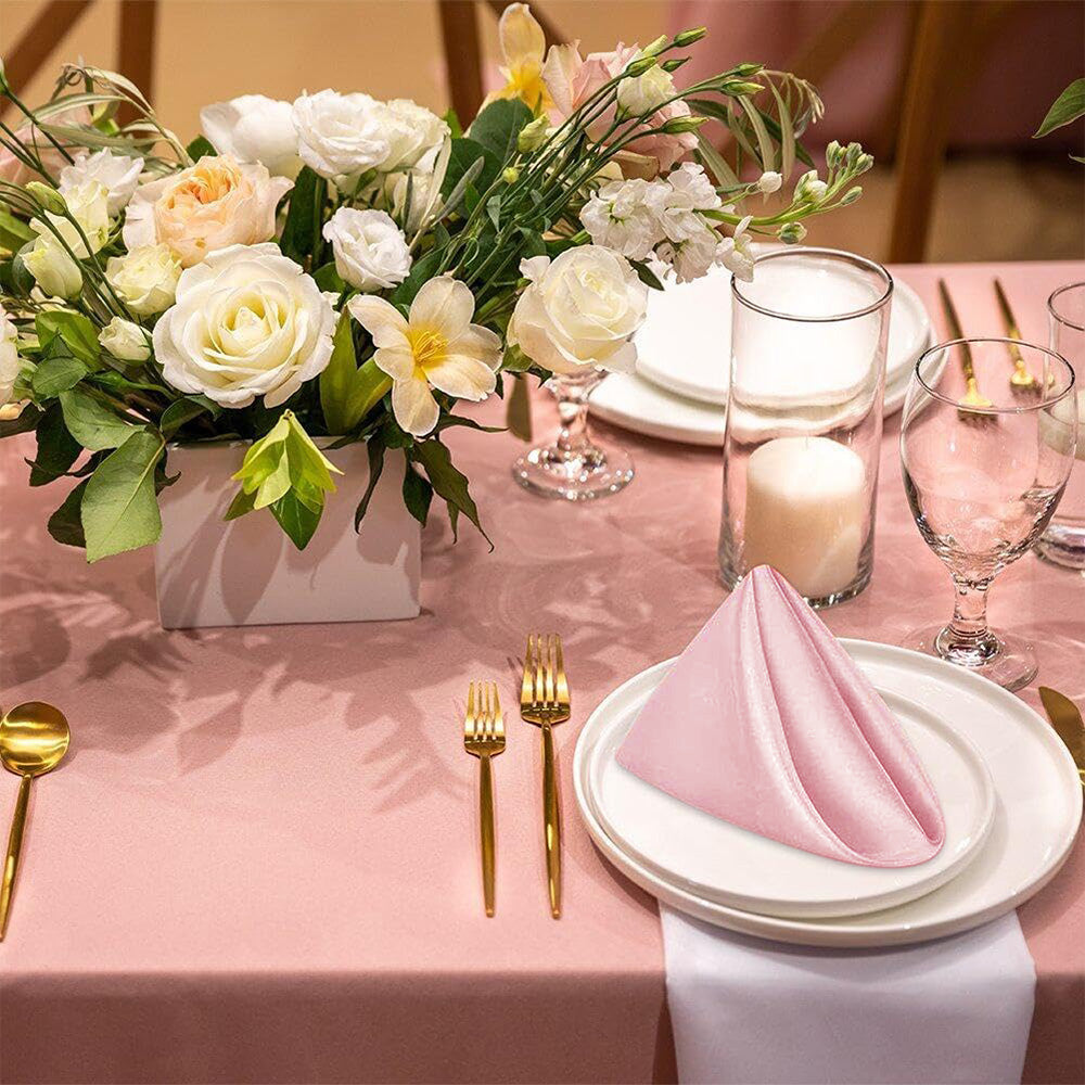 10 Pack Polyester Satin Dinner Napkins for Weddings Hotels Dining - Pink