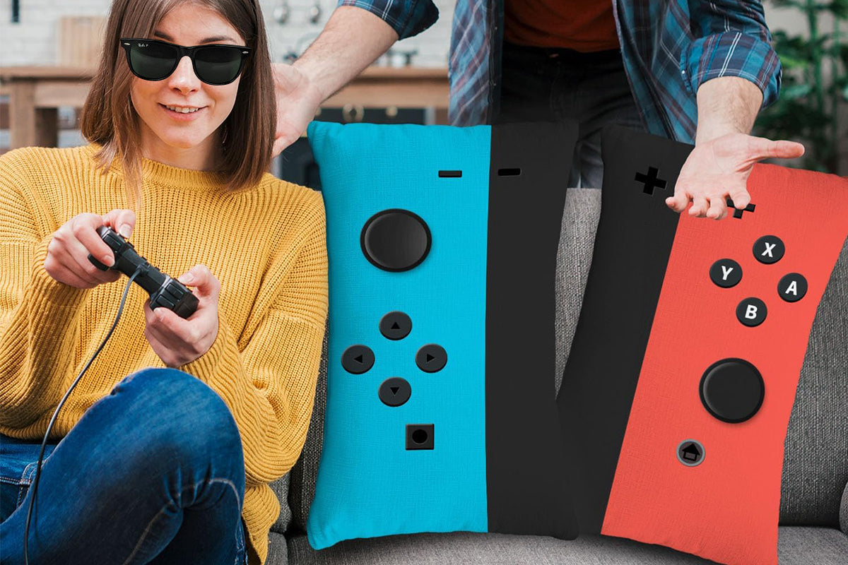 4Pcs Soft Gaming Throw Pillow Case Cushion Cover Polyester Gaming Decorative Pillowcase-Blue And Red