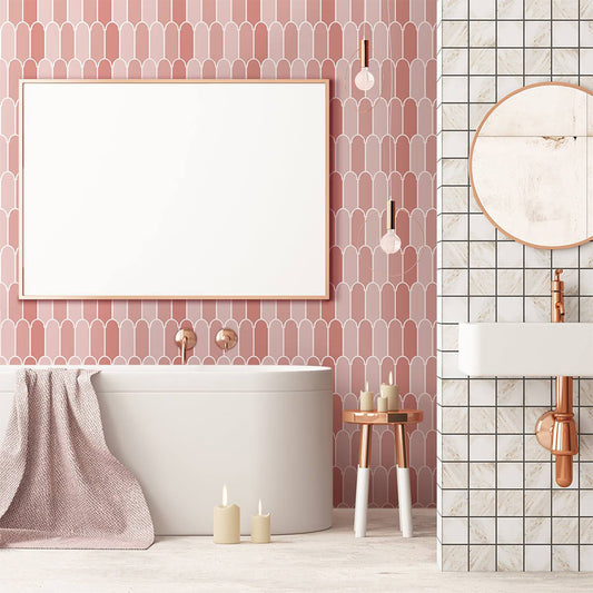 Arch shape Wall Stickers Water Resistant Wallpaper Removable Decal for Kitchen Bathroom -Pink