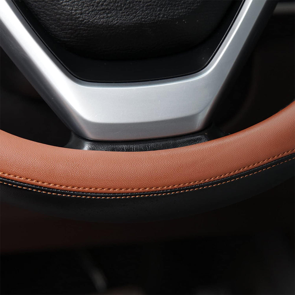 37-38cm Microfiber Leather Steering Wheel Cover-Coffee