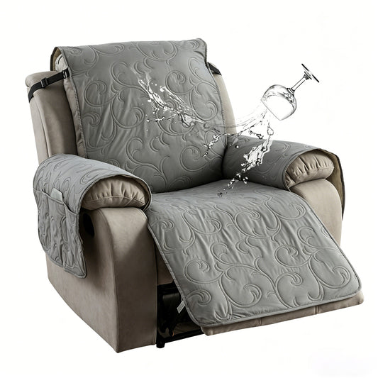 Waterproof Recliner Cover with Storage Pocket Non Slip Washable Couch Cover-Dark Grey