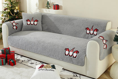 Christmas Sherpa Fleece Slipcover Protector Sofa Throw Cover Soft Thick Cozy Sofa Throw-Grey