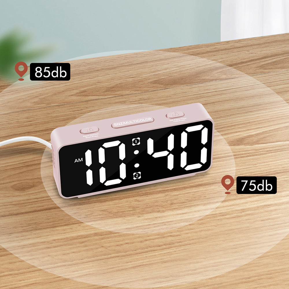 Small Digital Alarm Clock with 6 Dimmers and 5 Alarm Volumes for Bedrooms-Pink