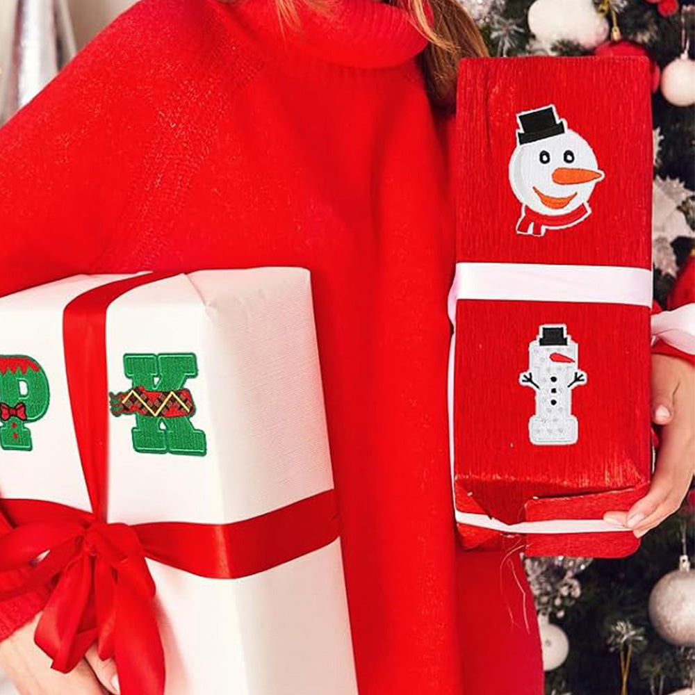 32 Piece Christmas Embroidered Iron-On Letter and Pattern Patch Set