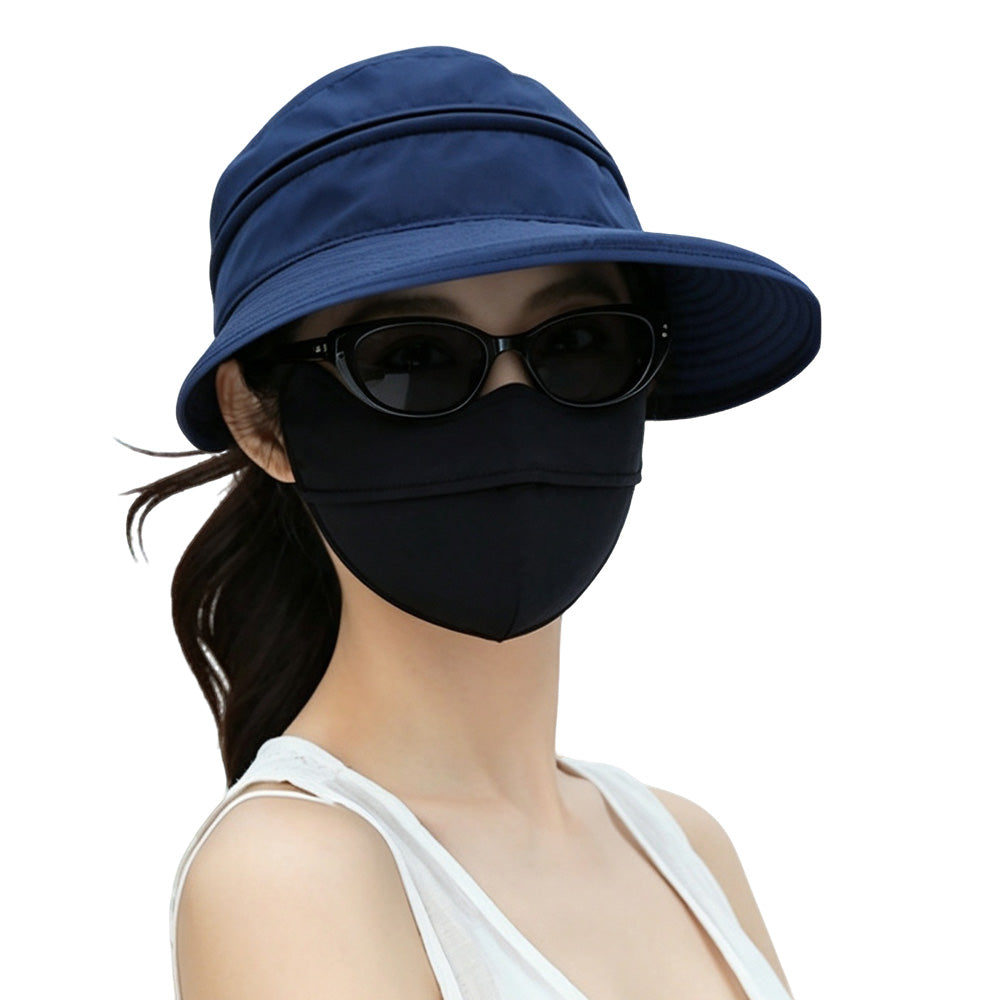 2 in 1 Detachable Zipper Wide Brim Sun Hat for Women - Navy
