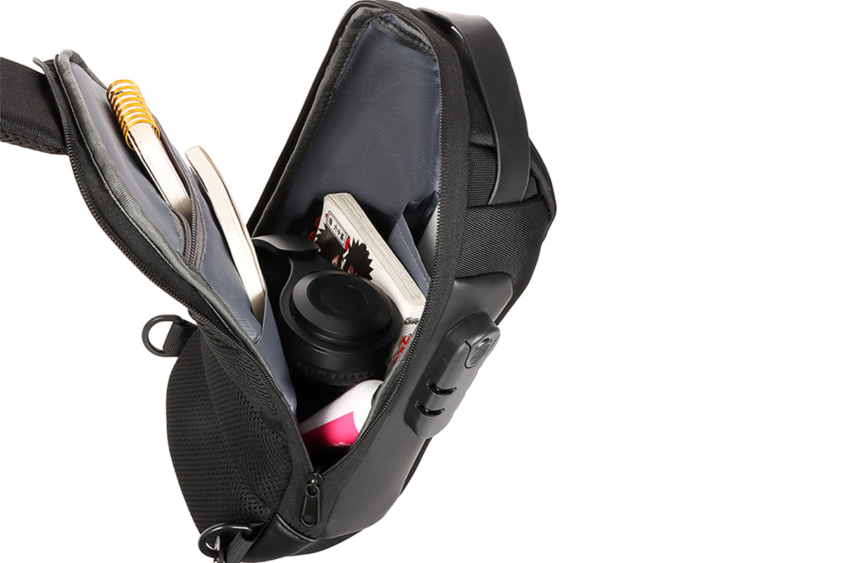 Travel Waterproof Anti-Theft Sling Chest Bag Backpack With USB Charge Port-Black