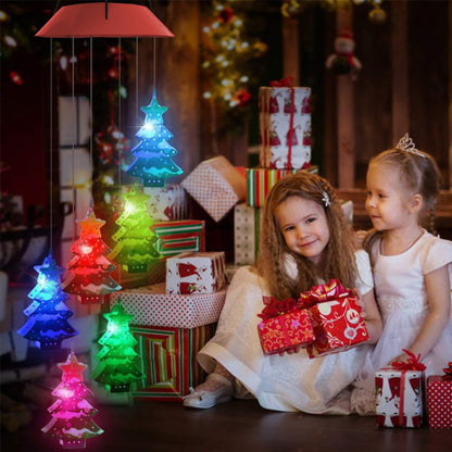 2pcs LED Solar Christmas Tree Wind Chime Lights -Red