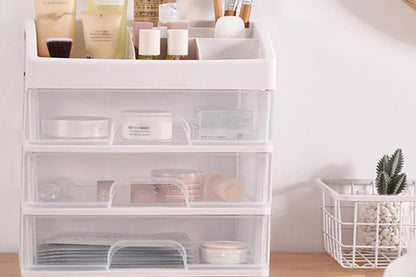2Pcs Clear 3 Tiers Drawers Countertop Storage Box Cosmetic Display Case