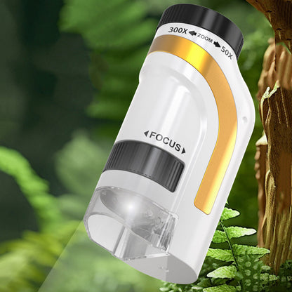 50X-300X Handheld Microscope with LED Lights Portable Pocket Zoom Gold