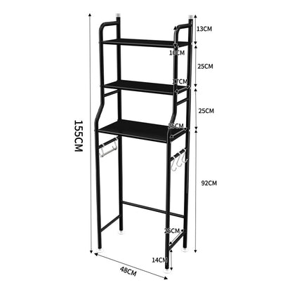 3 Tier Shelf Over Toilet Storage Rack With Paper Holder And Hooks-Black