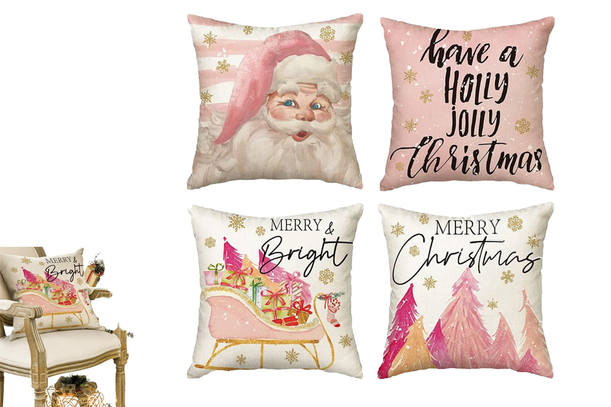 4pcs Christmas Pillowcase for Living Room Sofa Home Bedroom Decoration-Each of Style