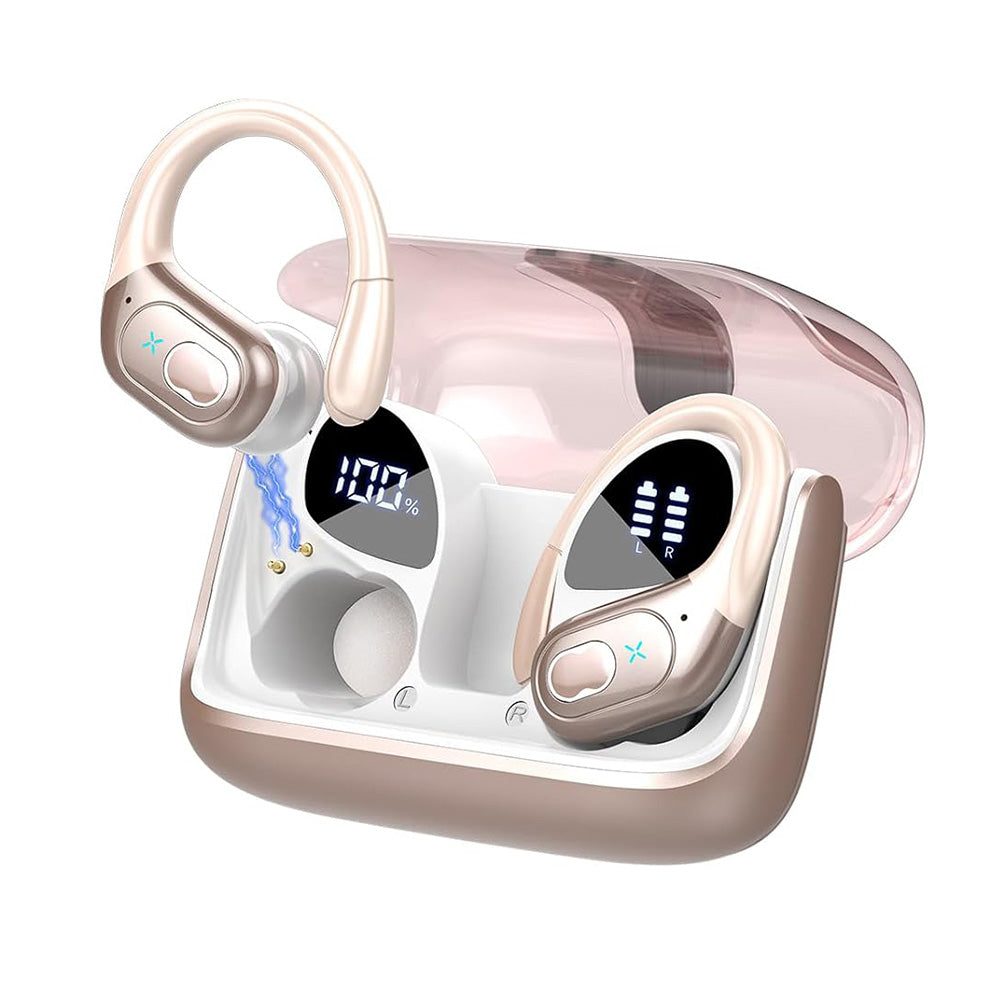Wireless Bluetooth Headphone Sport Earbuds Stereo Over Ear Earphone with Earhook Rose Pink