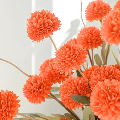 5 Pack Stem Cloth Dandelion Ball Artificial Flowers with Bendable Stems - Orange