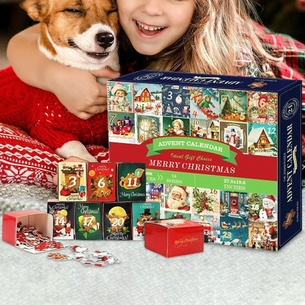 24 Days Advent Calendar 1008Pcs Christmas Puzzle Countdown Calendar Xmas Jigsaw Puzzle Style 3