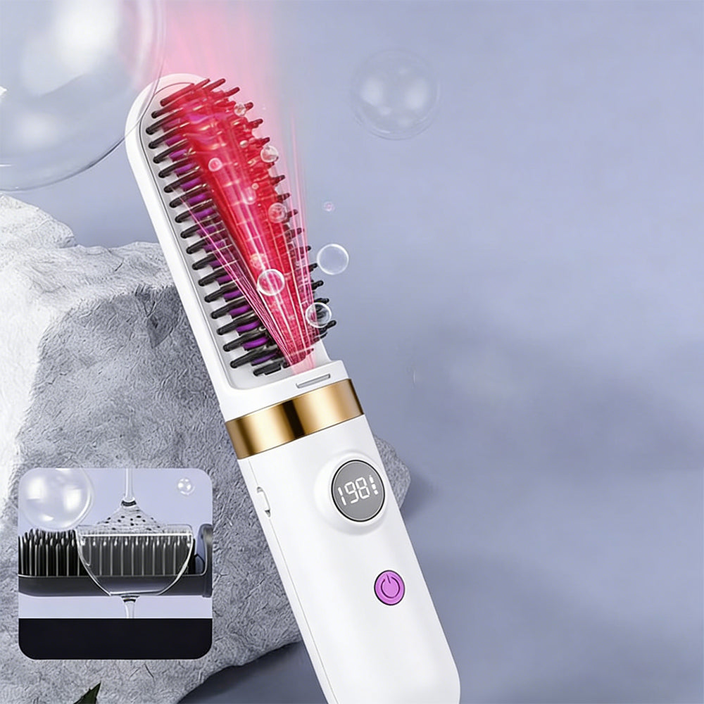 Hair Straightener Brush with Base-White