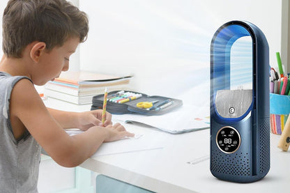 Desk Bladeless Fan with Humidifier USB-Powered Portable Air Conditioner Fan with LED Display-Blue