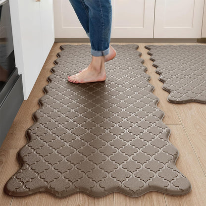 2Pcs PVC Kitchen Mat Set-Brown