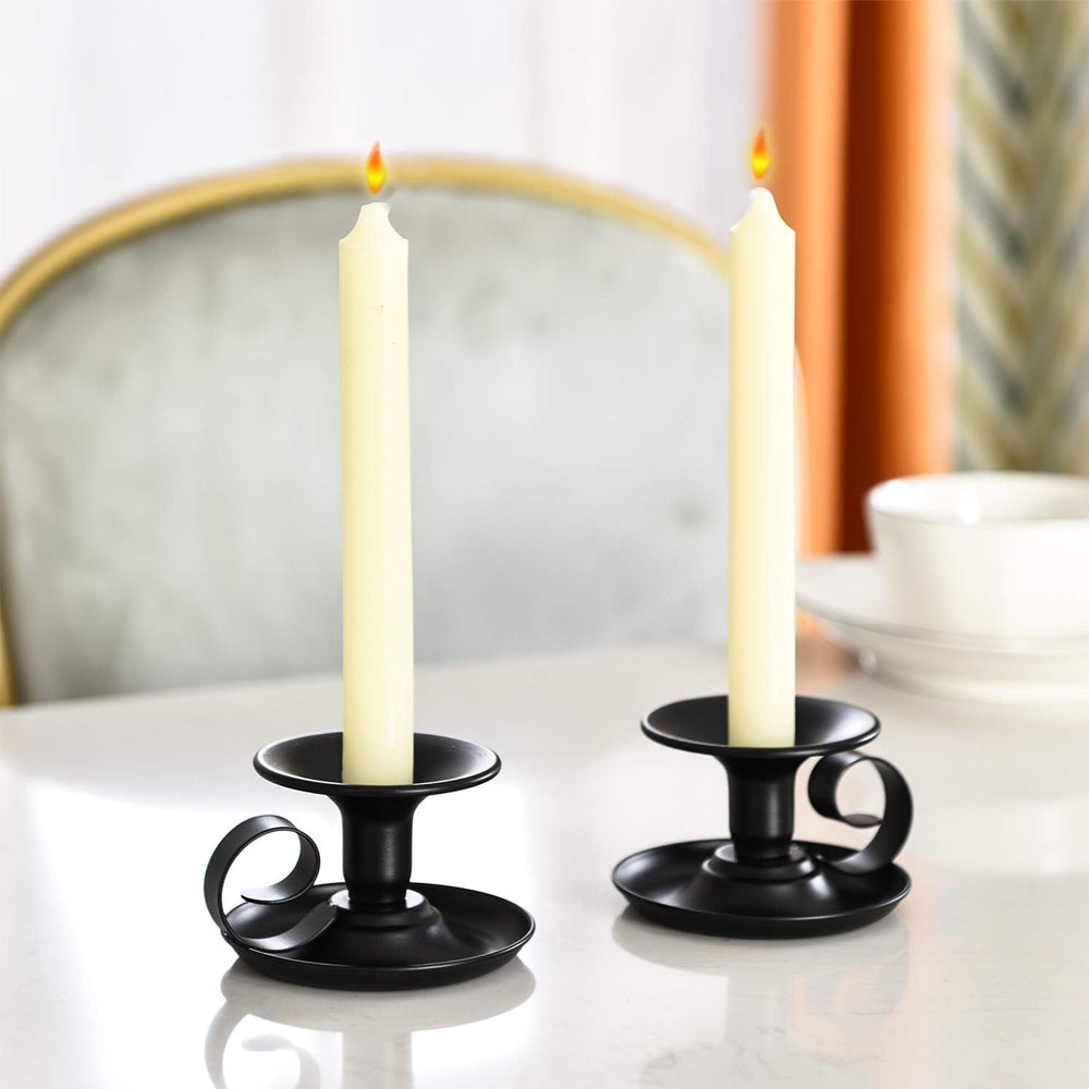 2Pcs Retro Black Iron Taper Candle Holders for Thanksgiving Christmas