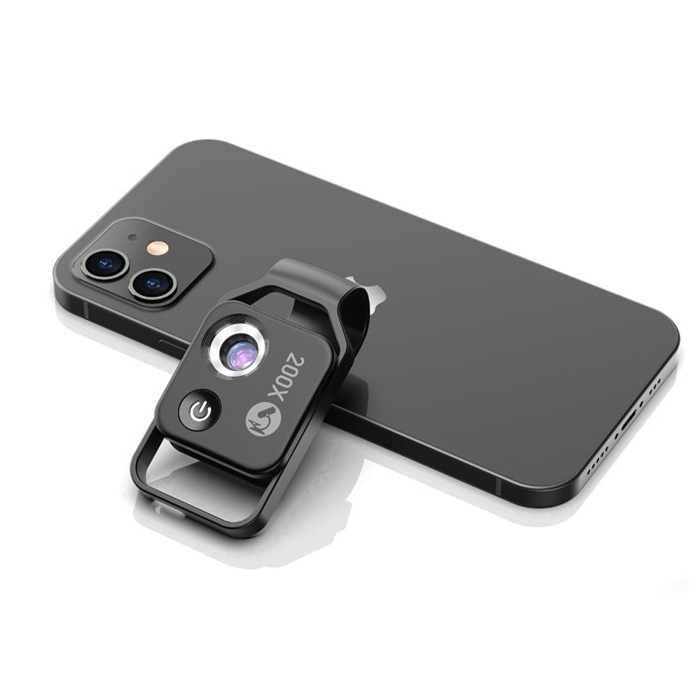 200X Phone Microscope with CPL Lens and LED Light Pocket Microscope for iPhone/Andriod Phone Black