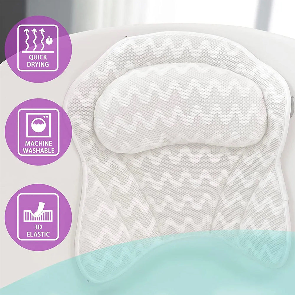 4D Bath Pillows Bathtub Rest Pillow Spa Neck and Back Support Headrest with Suction Cups Style 3
