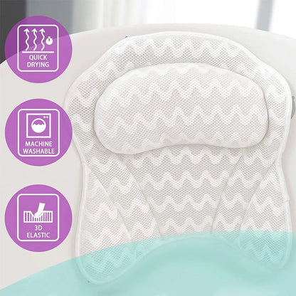 4D Bath Pillows Bathtub Rest Pillow Spa Neck and Back Support Headrest with Suction Cups Style 3