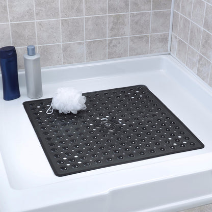 Large Non Slip Shower Mat with Drain Holes Square Shower Mat-Black