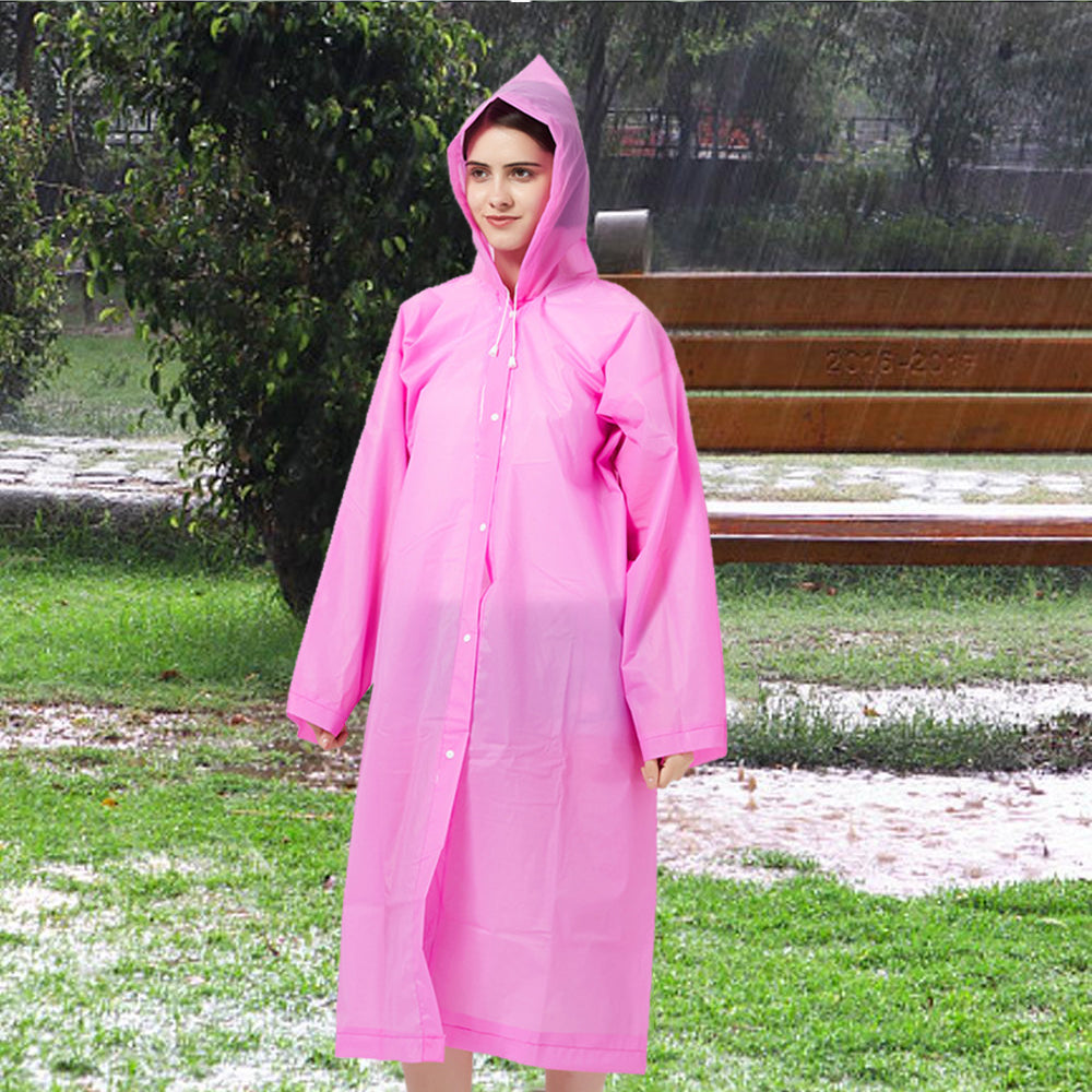 Reusable Unisex Raincoat Non-Disposable Raincoat Waterproof Hooded Poncho Pink