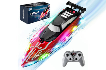 RC Boat for Little Ones with LED Lights 2.4Ghz Remote Control Racing Boats for Ages 6-Red