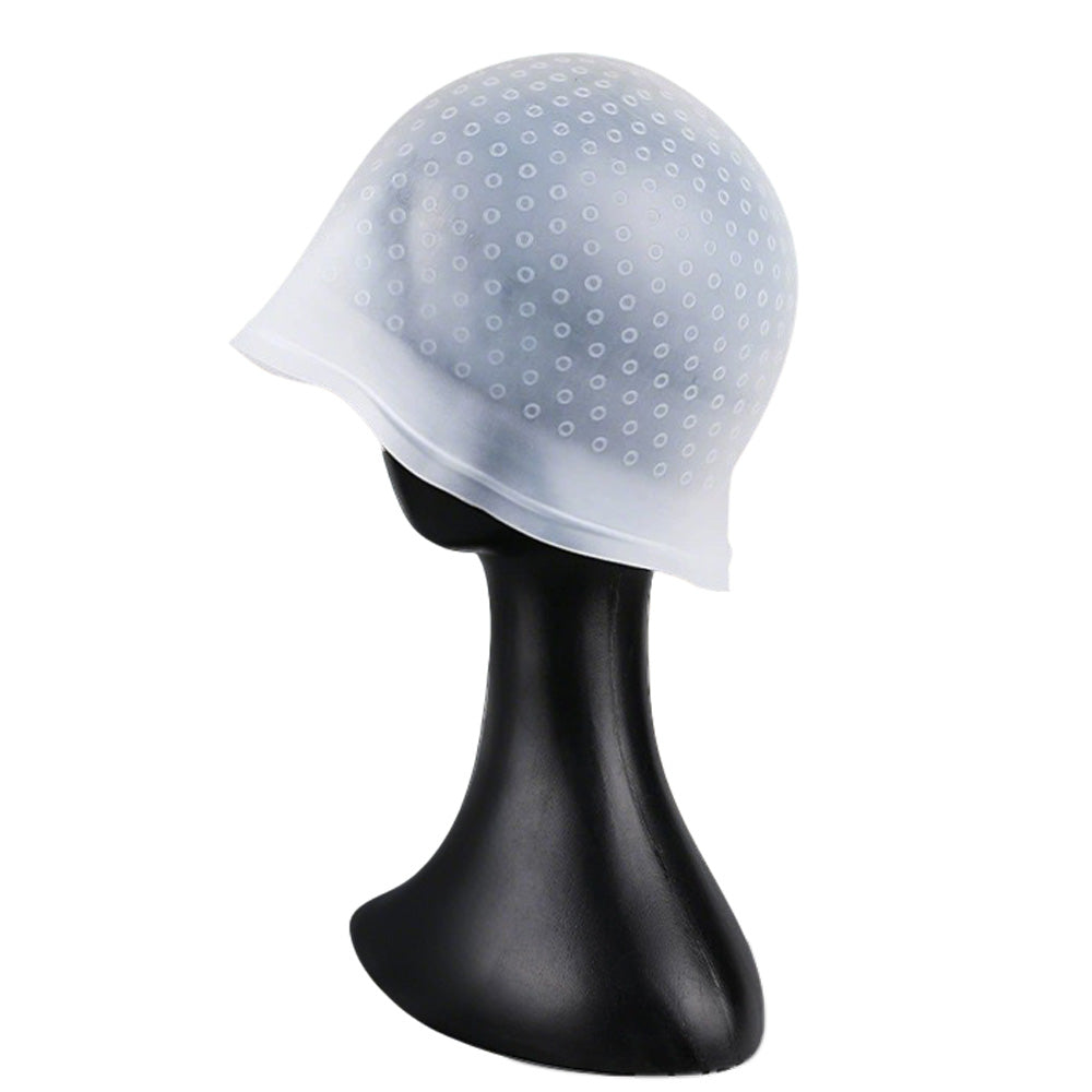 Reusable Silicone Hair Highlighting Cap with Stainless Steel Hook-White