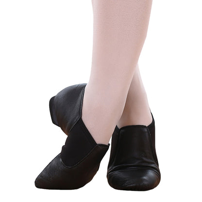Leather Dance Shoes with Slip Resistant Sole - Black