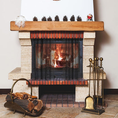 Set of 2Pcs Fireplace Mesh Screen Curtains Hearth Screen Decorative Spark Guard Chain