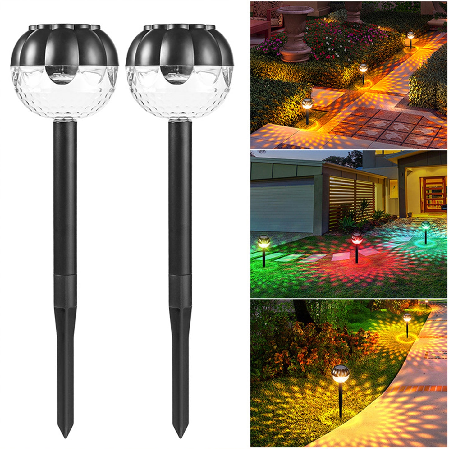 2Pcs 9LEDs Solar Garden Lights Outdoor Stake Lamp IP65 Waterproof Stand Lamp-Flashing Yellow