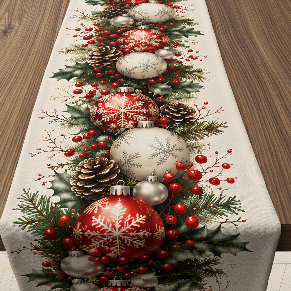 Christmas Snowflake Table Runner Wrinkle Resistant Holiday Table Runner - Berry