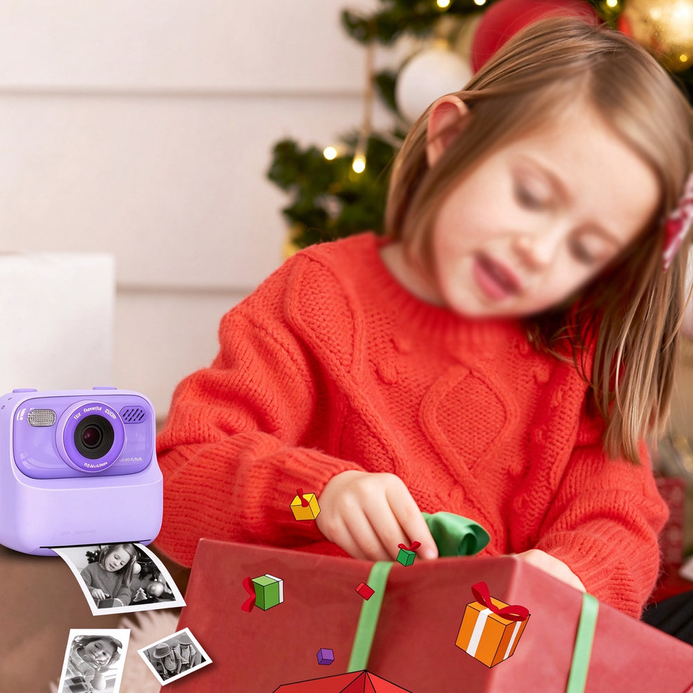 Instant Print Camera for Little Ones Dual Lens Digital Camera with 32G Card - Purple