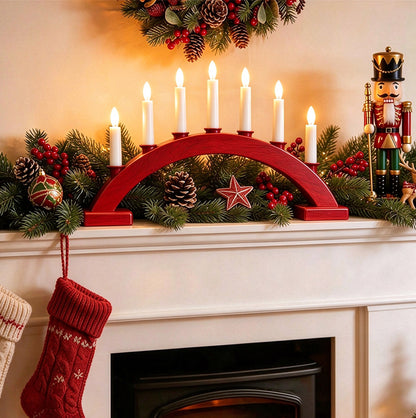 LED Christmas Flameless Taper Candle Decoration Light Holder - Red