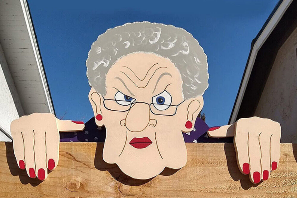 Nosy Neighbor Old Man Lady Fence Decoration Yard Garden Fence Sign-Fierce Old Woman