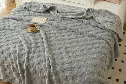 Soft Fleece Throw Blanket Checkered Jacquard Throw Blanket for Couch Bed-Grey