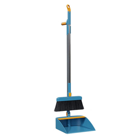 180 Degree Rotatable Broom with Foldable Standing Dustpan Set for Home Office Cleaning Blue