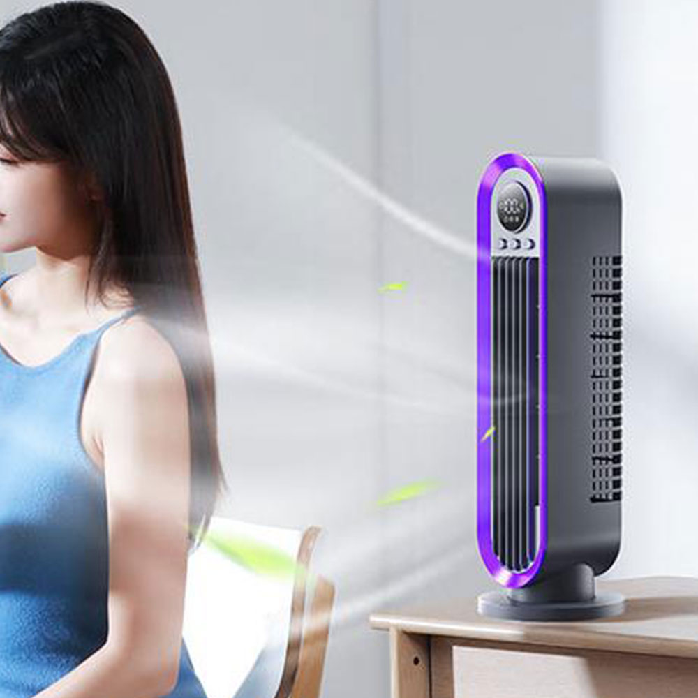 3-Speed Adjustable Oscillation Fan Bladeless Digital Display Desk Fan with Timer Setting Purple