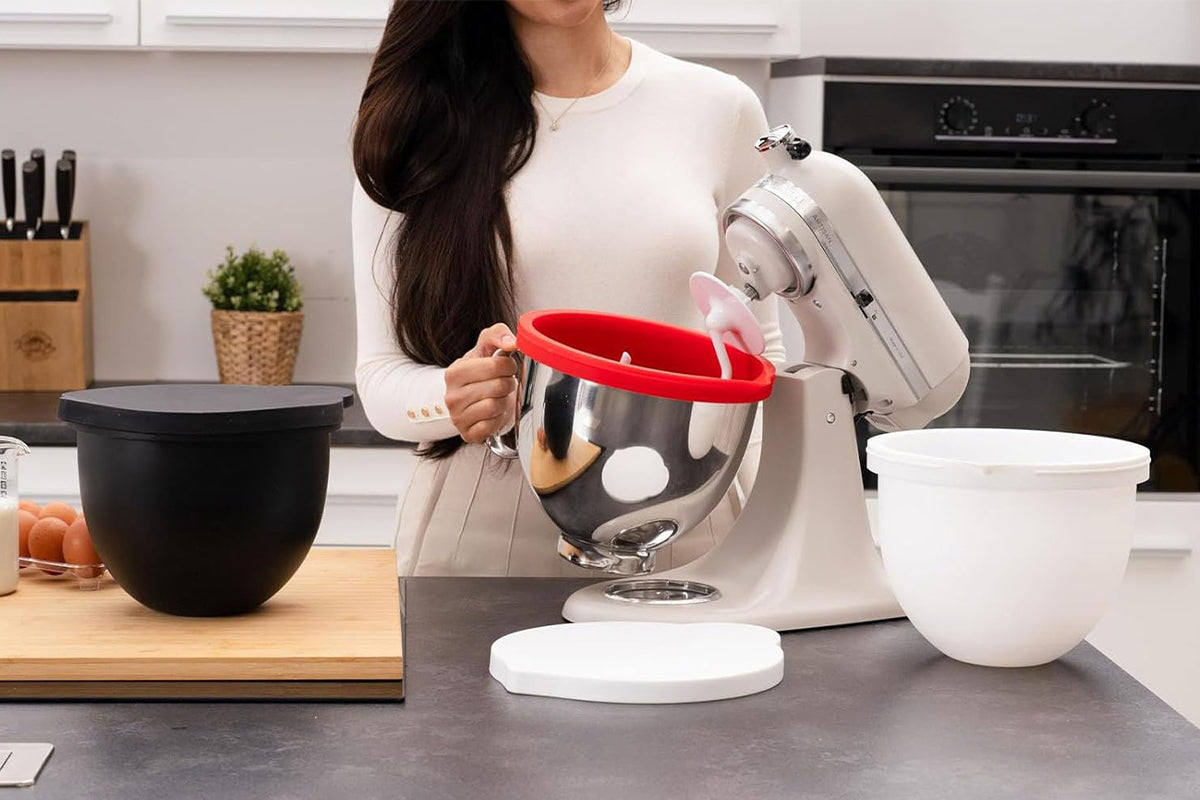 Silicone Mixing Bowl with Lid Set for 5 Qt KitchenAid Mixers -White