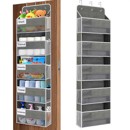 5-Tier Over the Door Storage Organizer with 10 Side Mesh Pockets Hanging Organizer with Clear Windows Grey
