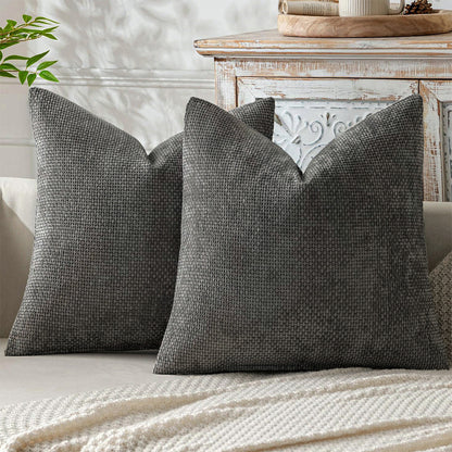 2 Pack Chenille Knit Throw Pillow Covers for Couch Bed -Grey