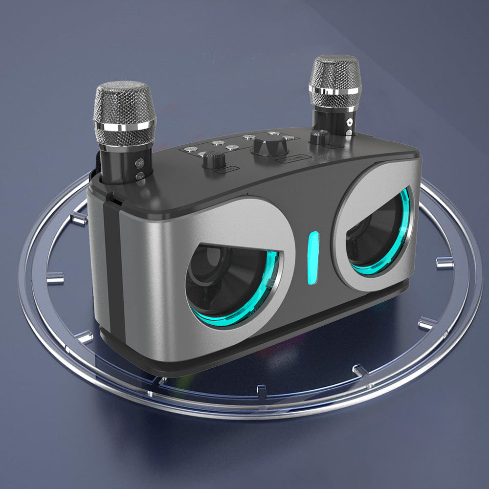 Wireless Bluetooth Karaoke Speaker with 2 Microphone Home KTV Set Grey