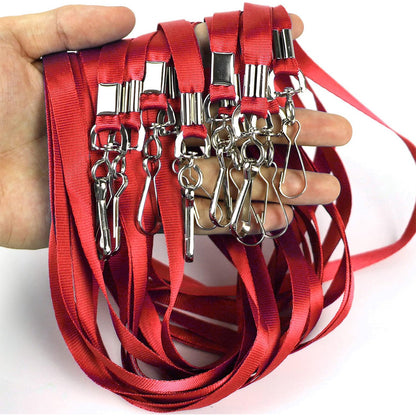 50 Flat ID Badge Lanyards with 360 Degree Swivel Hooks - Red