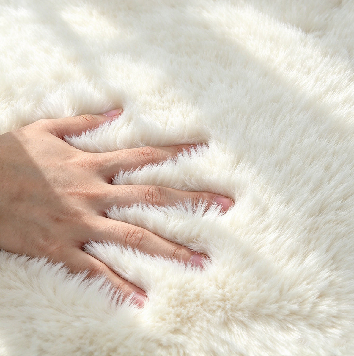 Soft Faux Rabbit Fur Rug for Bedroom Living Room and Bedside - White