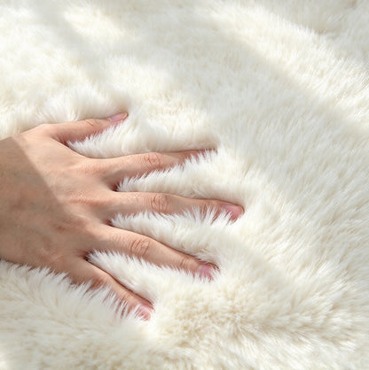 Soft Faux Rabbit Fur Rug for Bedroom Living Room and Bedside - White